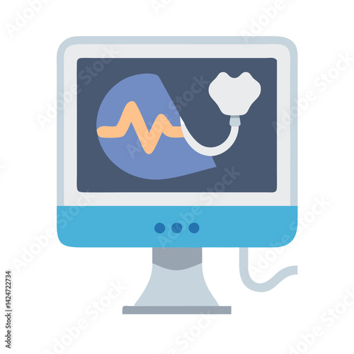 Echocardiogram monitor ultrasound, vector illustration on black background.