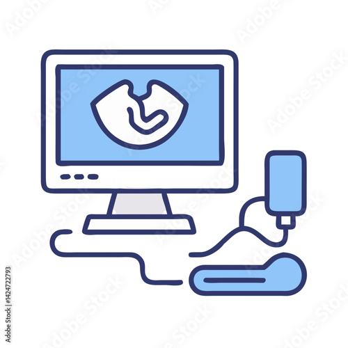 Ultrasound machine displaying an image on a monitor screen