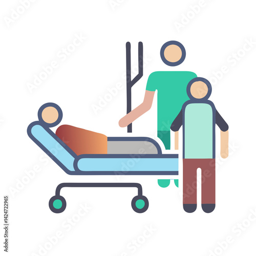 Hospital Bed Patient with Medical Staff Icon Illustration