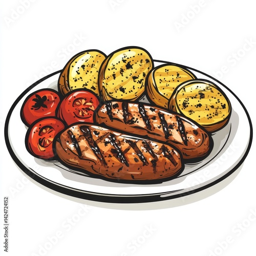 Fresh fruits and vegetables are artfully arranged on a clean white background, providing a blank area for copying or adding written content