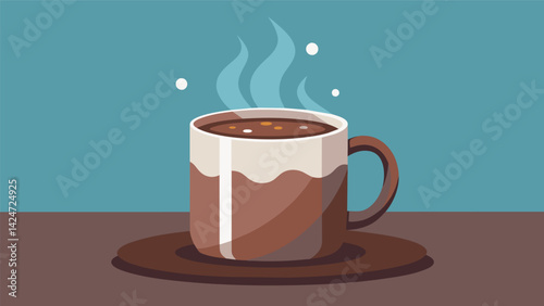 A large steaming mug of hot chocolate sits on the side table emitting a comforting aroma throughout the room..