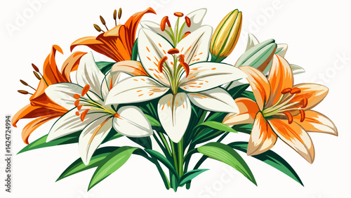 White and orange Lily flower bouquet isolated on white  background .Very beautiful