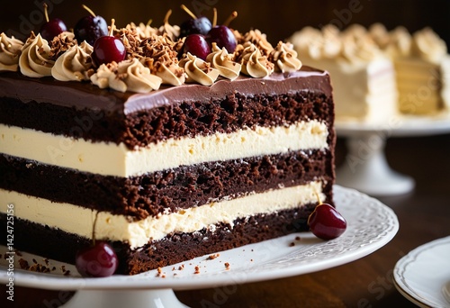A piece of chocolate cake with raspberries on top.
