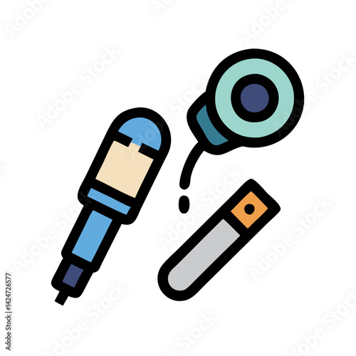 Dental tools vector art. Mouth mirror, probe illustration