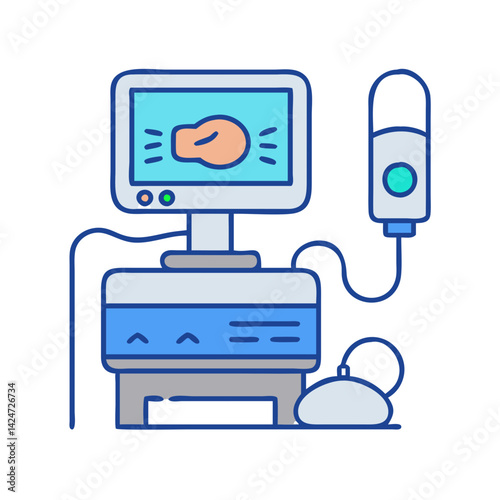 Medical Ultrasound Machine: Diagnostic Imaging, Healthcare Technology Illustration