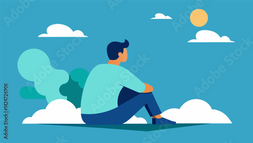 A man taking a break from work to sit and watch the clouds pass by finding comfort in taking a moment to simply be..