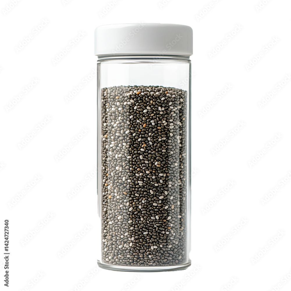 chia seeds on a transparent container, png transparent background chia seeds on a transparent container, png transparent background