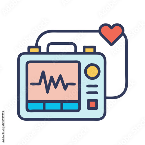 Stylized Defibrillator Icon Illustrating Heartbeat Monitoring and Cardiac Health