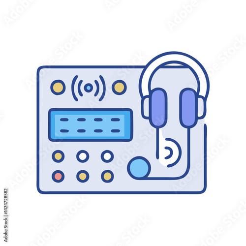 Podcast Recording Studio Equipment with Headphones and Interface