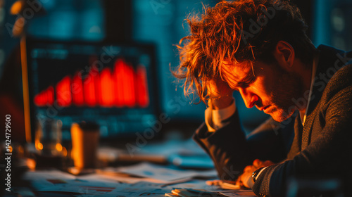 Professional Stock Trader Watching Market Crash on Trading Screen – Financial Crisis Concept