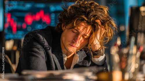 Professional Stock Trader Watching Market Crash on Trading Screen – Financial Crisis Concept
