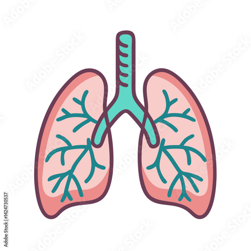 Human Lungs Anatomy Illustration Cartoon Style On Black