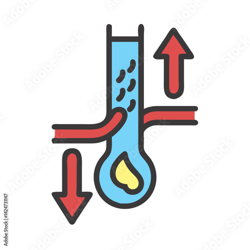 Heat Exchanger Diagram with Arrows Flowing Up and Down