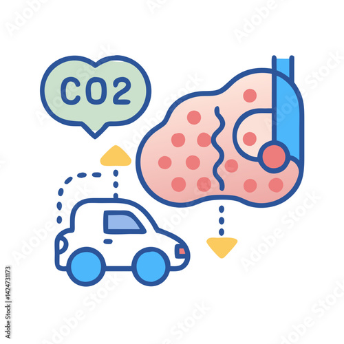 CO2 emissions and carbon capture color vector illustration