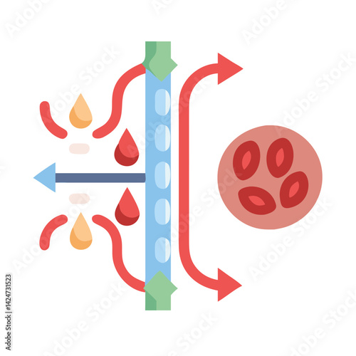 Kidney filtration process, blood cells, waste removal concept