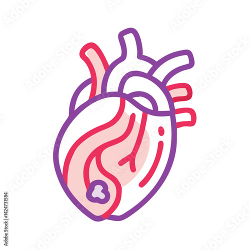 Stylized Anatomical Heart Illustration on a Black Background