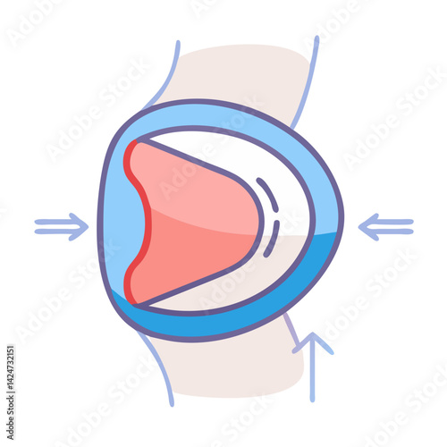 Illustration of a simplified knee joint with arrows
