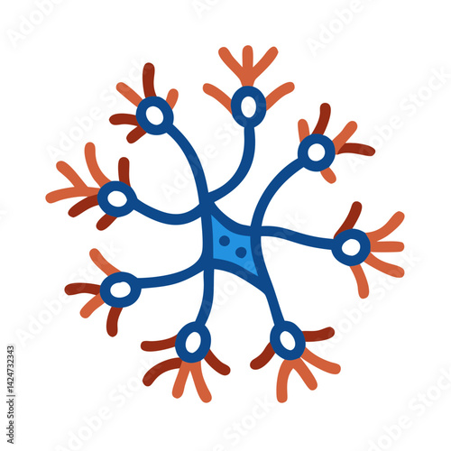 Neuron cell body with dendrites, vector illustration on black