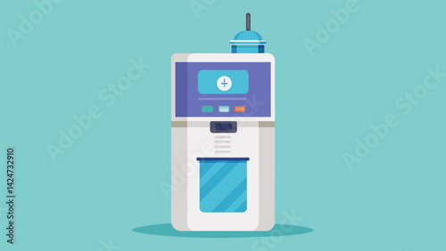A portable water dispenser with a touch screen timer to remind seniors to stay hydrated.. Vector illustration