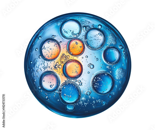 Molecules inside bubbles on blue background Collagen serum bubble photo