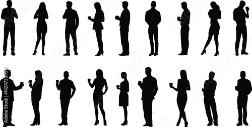 Silhouettes of baristas enjoying coffee at an urban cafe during the morning rush