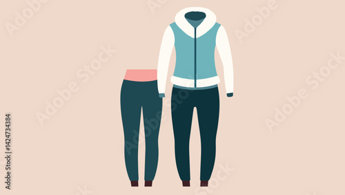 A soft sherpalined vest over a longsleeved moisturewicking top and breathable leggings for a versatile and comfortable outfit for any type of workout.. Vector illustration