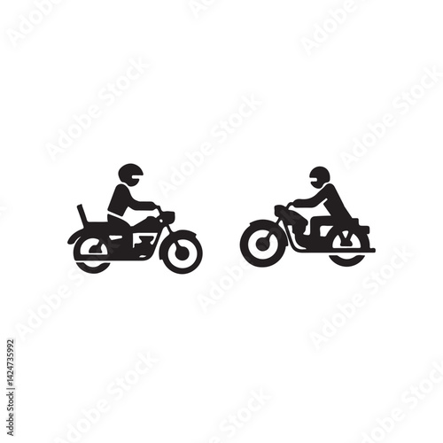 Two motorcycles with riders, simple vector illustration.Simple black and white vector graphic of two motorcycles with riders.