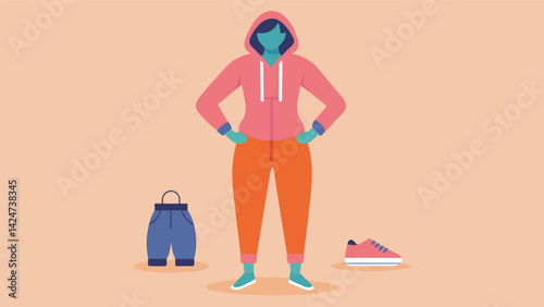 A versatile and comfortable outfit featuring a hoodie with a builtin bra loose joggers and slipon sneakers for a quick and easy athome workout.. Vector illustration
