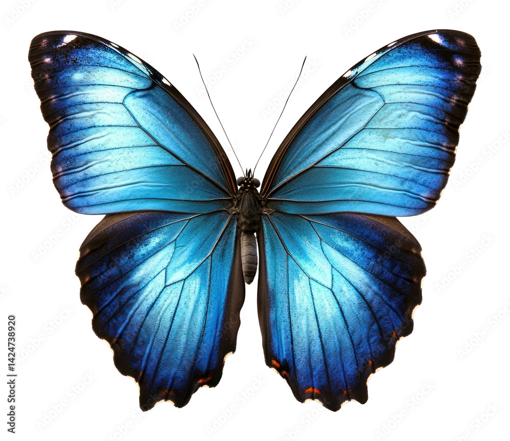 PNG Beautiful blue butterfly with open wings insect invertebrate photography.