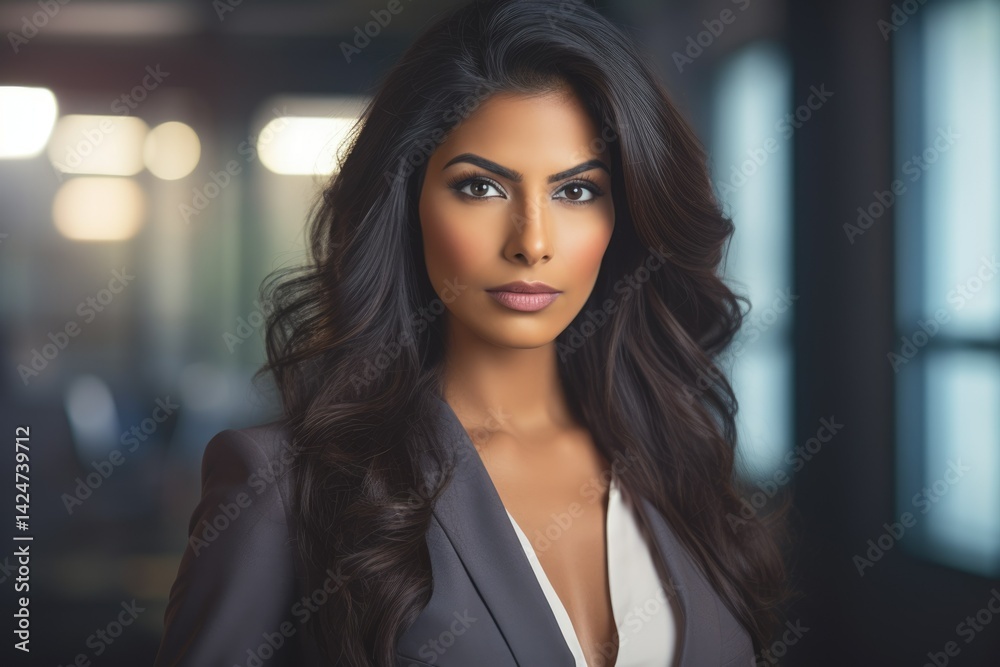 custom made wallpaper toronto digitalA confident businesswoman with long, dark hair, wearing a gray blazer, looks directly at the camera.