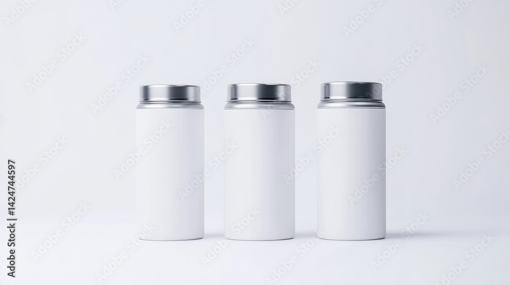 Three blank white insulated bottles Three blank white insulated bottles