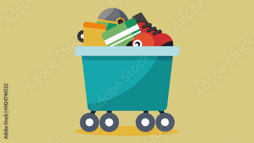 A bin of used roller skates a nostalgic option for those looking to relive their childhood or try out a new retro activity.. Vector illustration