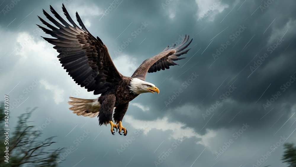 Obraz premium Majestic eagle soaring through a stormy sky