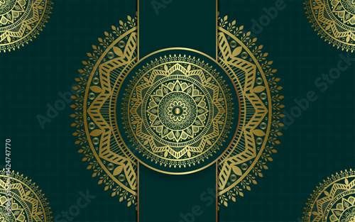 Abstract gold ornament vector illustration with floral mandala design on a vintage pattern background