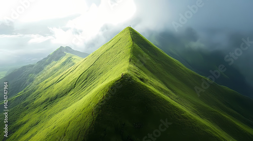 Gaze at divine sense of uplift and perspective as a verdant ridge urges one to see landscapes from its apex and delight in proud joy of scaling its crown. Divine Apex. Illustration
