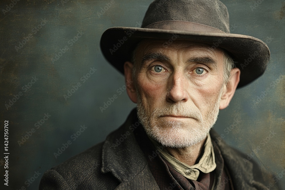 Elderly caucasian male with hat and beard in vintage style portrait. Elderly caucasian male with hat and beard in vintage style portrait.