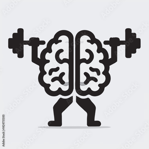 A stylized illustration shows a brain lifting weights,