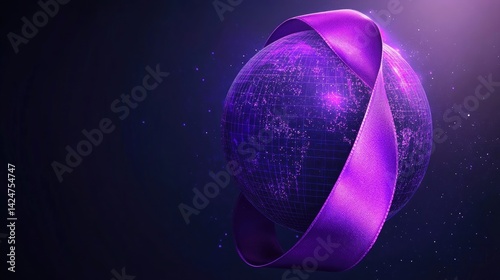 Obraz na płótnie World Cancer Day awareness design with a purple ribbon and globe illustration. w salonie