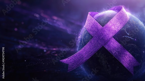 Obraz na płótnie World Cancer Day awareness design with a purple ribbon and globe illustration. w salonie