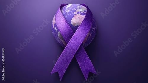 Obraz na płótnie World Cancer Day awareness design with a purple ribbon and globe illustration. w salonie