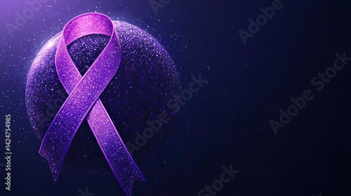 Obraz na płótnie World Cancer Day awareness design with a purple ribbon and globe illustration. w salonie