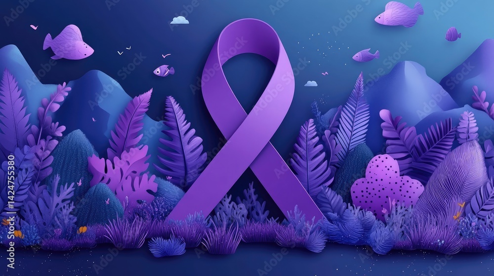 World Cancer Day campaign vector, purple color world cancer ribbon.