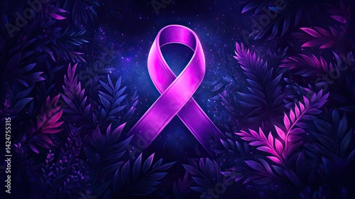 Obraz na płótnie World Cancer Day campaign logo. Purple color world cancer ribbon, World Cancer Day poster or banner background vector illustration. w salonie
