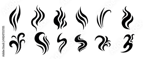 Aromas vaporize icons. Smells vector line icon set, hot aroma, stink or cooking steam symbols, smelling or vapor, smoking or odors signs on white background
