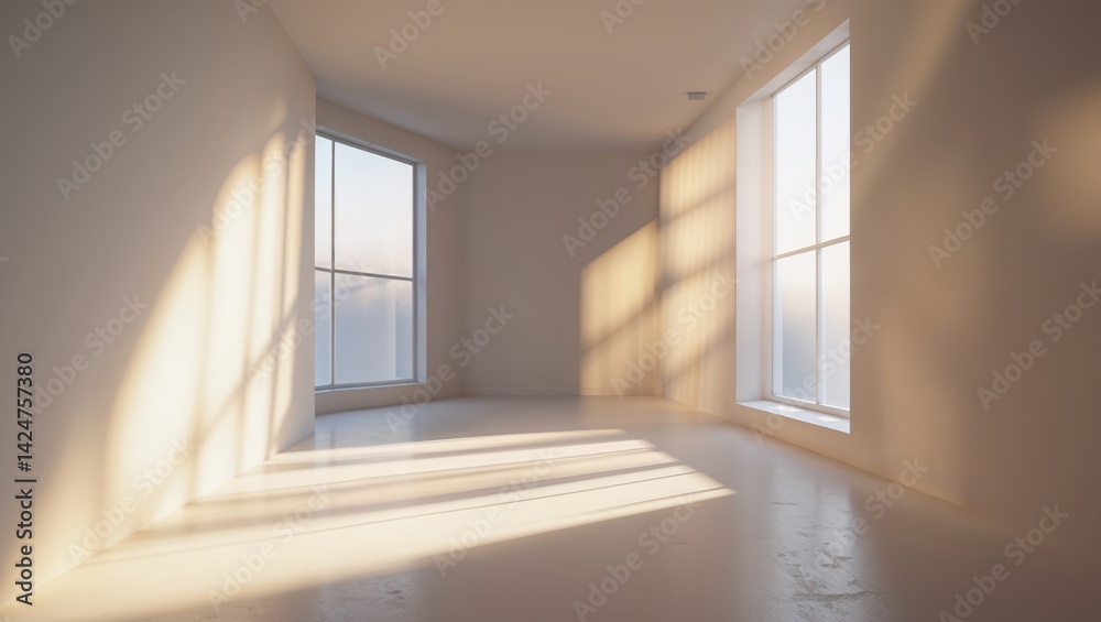 Fototapeta premium Modern empty room with large windows allowing natural light during daytime hours