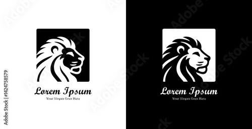 Lion head logo design combined with a square