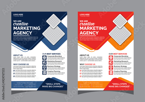 Modern Corporate Marketing Agency Flyer Design Templates (Blue and Red Variants)