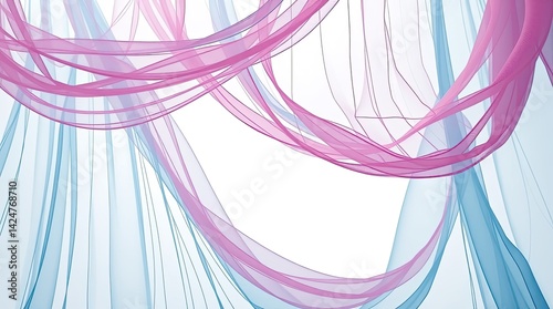 Delicate swirls of sheer fabric in pink and blue cascade gracefully creating a light and airy ambiance suitable for various artistic endeavors