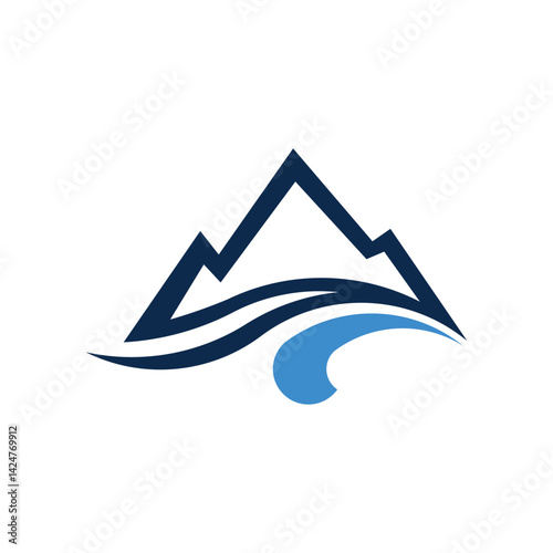 Elegant Mountain Ocean Wave Logo Adventure Travel Water Sports Design