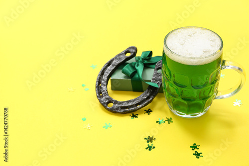 Glass of beer with gift box...